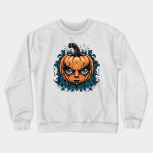 Halloween Pumpkin Woman, Spooky Pumpkin Face Crewneck Sweatshirt